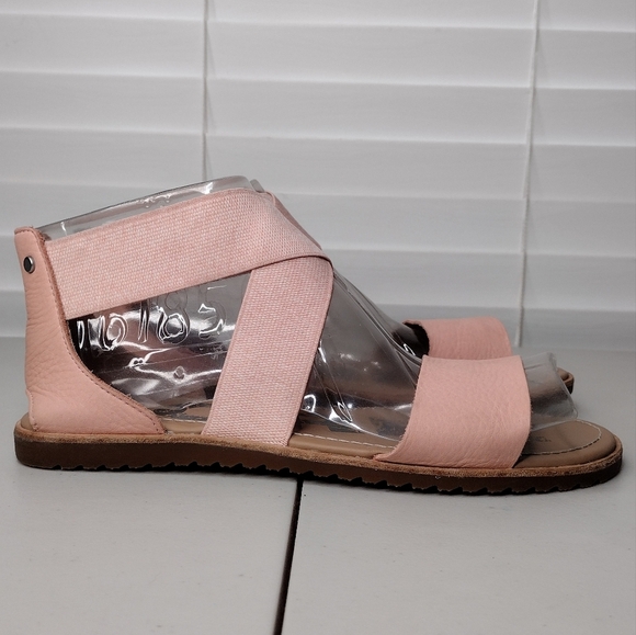 Sorel Ella Pink Leather Canvas Cross Strappy Slip On Flat Sandals Sz 8.5 - Picture 2 of 13